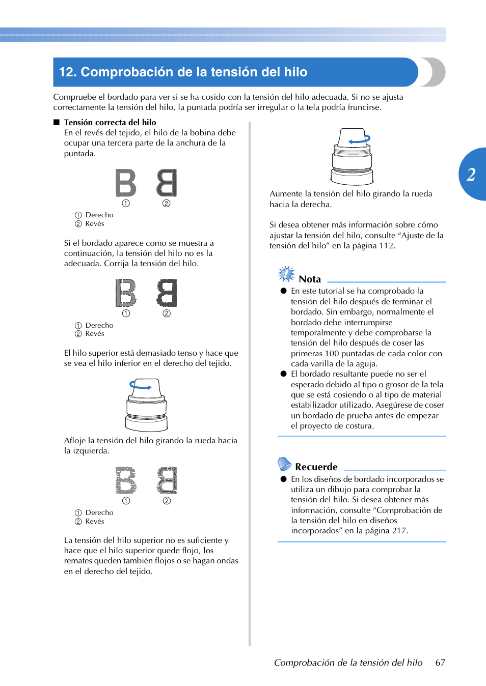 Comprobación de la tensión del hilo | Brother PR655 User Manual | Page 69 / 280