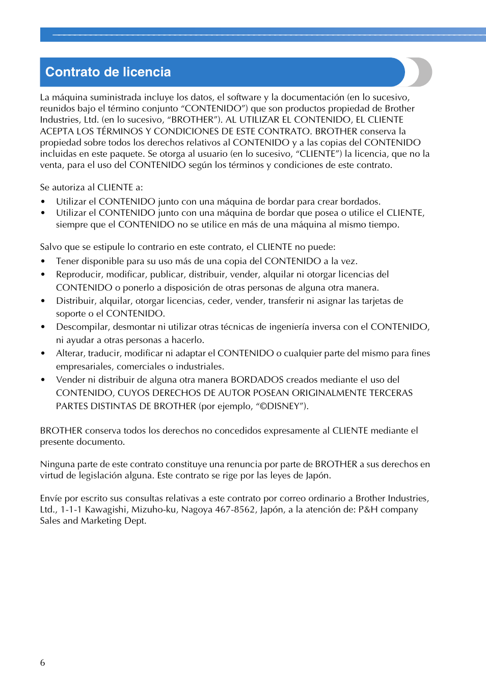 Contrato de licencia | Brother PR655 User Manual | Page 8 / 280