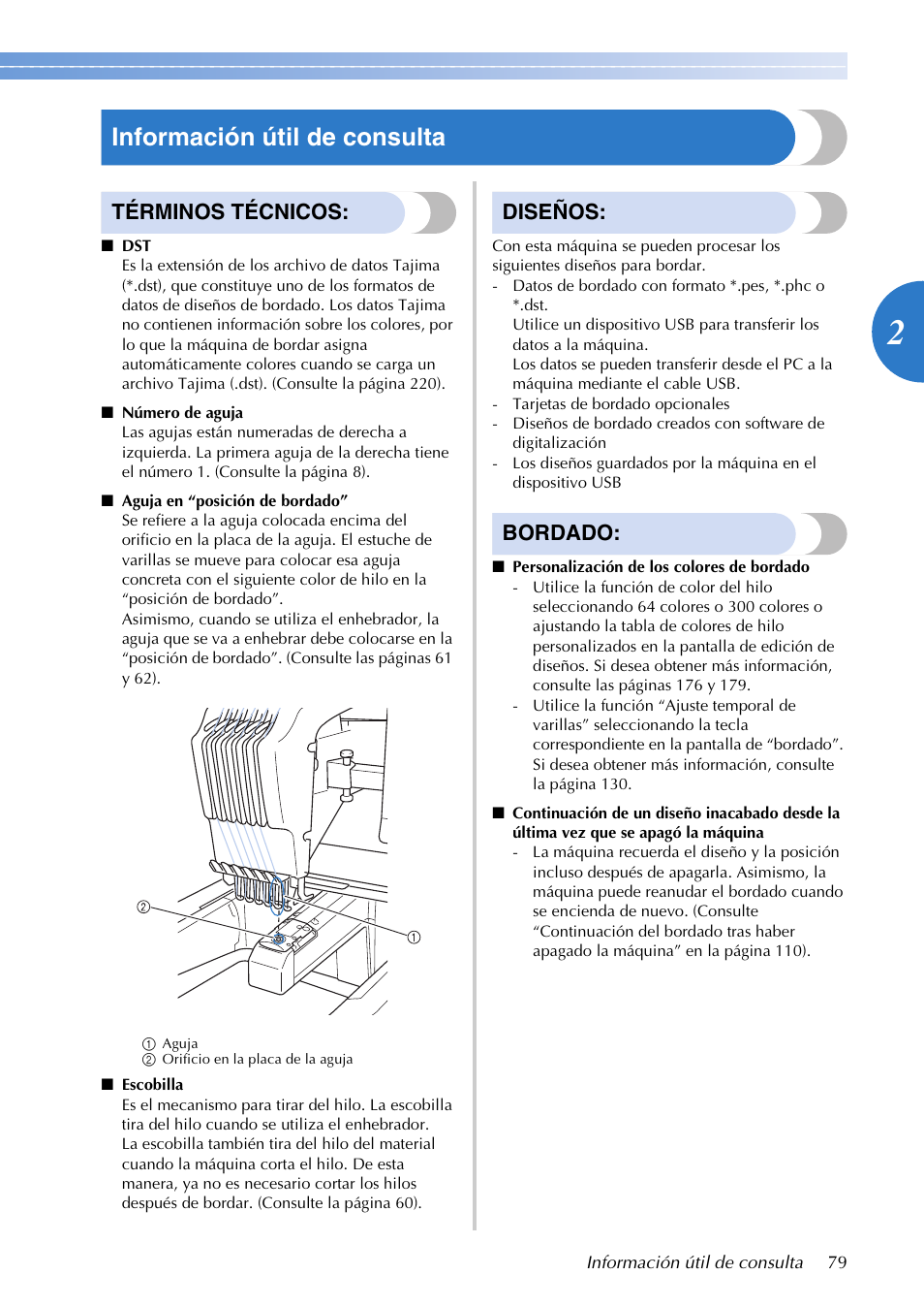 Información útil de consulta, Términos técnicos, Diseños | Bordado | Brother PR655 User Manual | Page 81 / 280