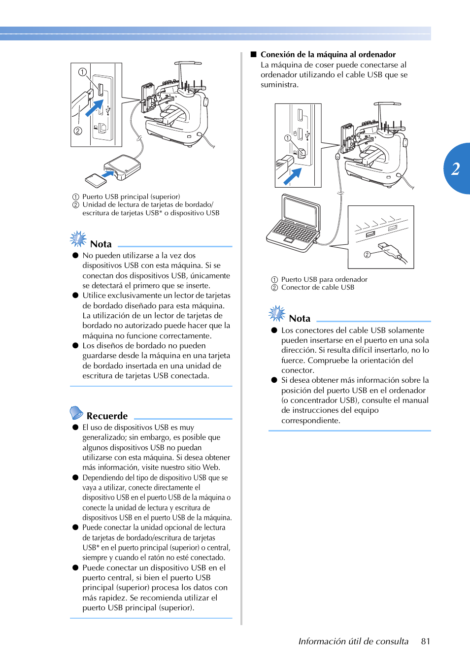 Nota, Recuerde | Brother PR655 User Manual | Page 83 / 280