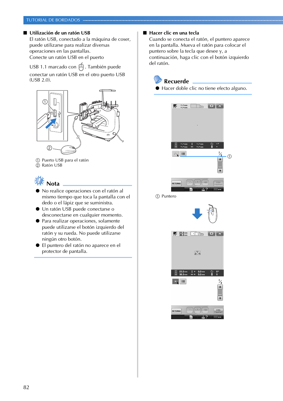 Nota, Recuerde | Brother PR655 User Manual | Page 84 / 280