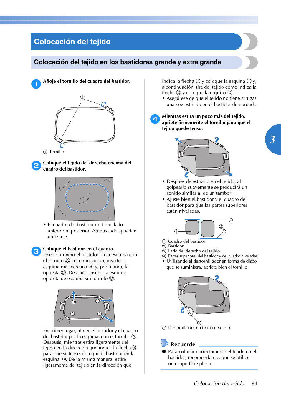 Colocación del tejido | Brother PR655 User Manual | Page 93 / 280