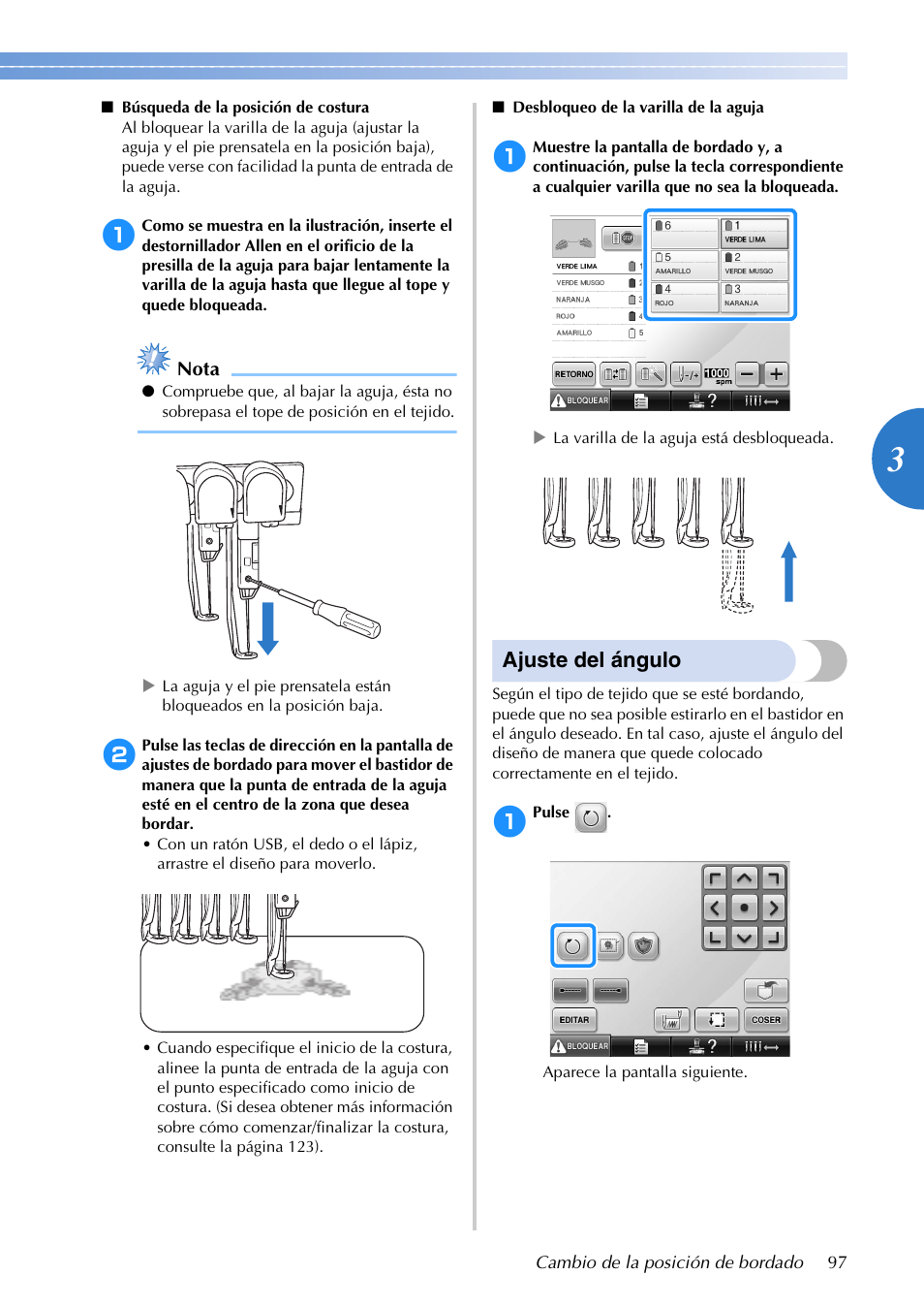 Ajuste del ángulo | Brother PR655 User Manual | Page 99 / 280