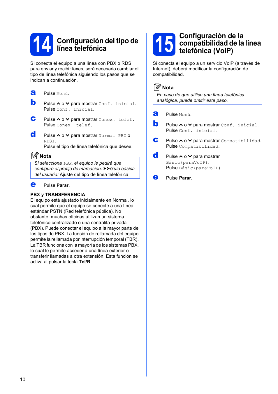 14 configuración del tipo de línea telefónica | Brother MFC J5910DW User Manual | Page 10 / 42