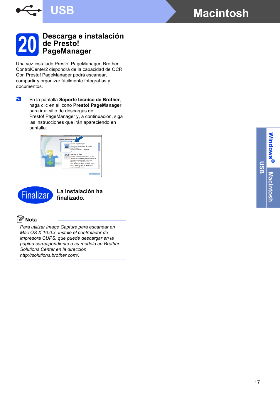 Macintosh usb, Finalizar | Brother MFC J5910DW User Manual | Page 17 / 42