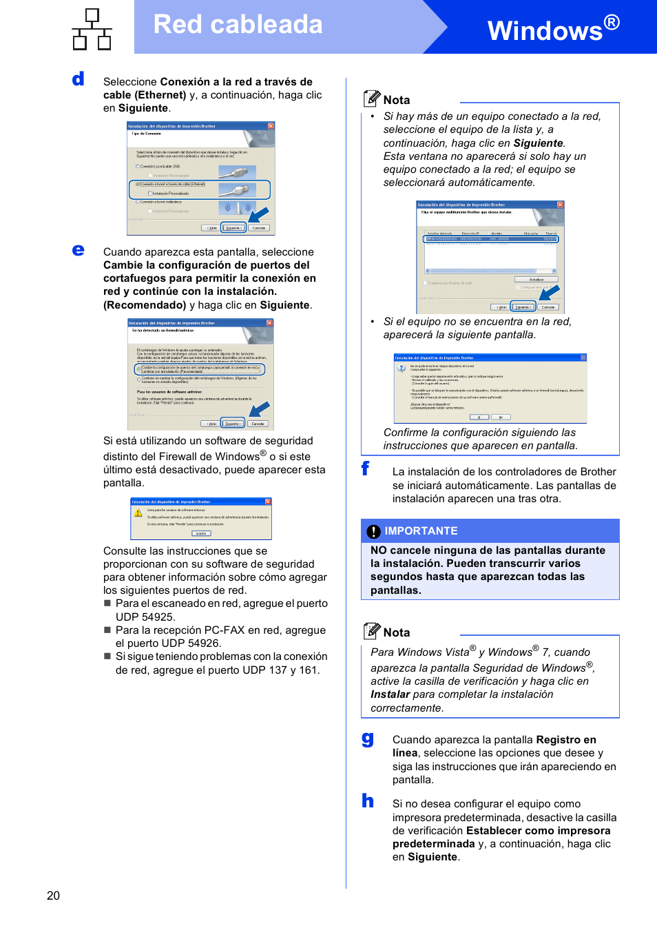 Windows, Red cableada | Brother MFC J5910DW User Manual | Page 20 / 42