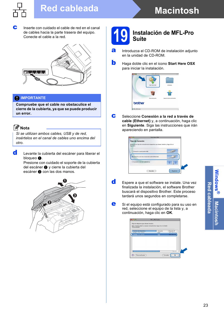 19 instalación de mfl-pro suite, Macintosh red cableada | Brother MFC J5910DW User Manual | Page 23 / 42