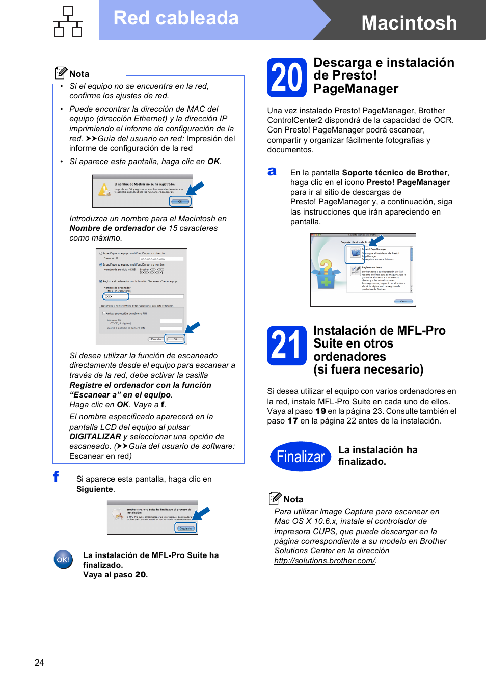 Macintosh red cableada, Finalizar | Brother MFC J5910DW User Manual | Page 24 / 42