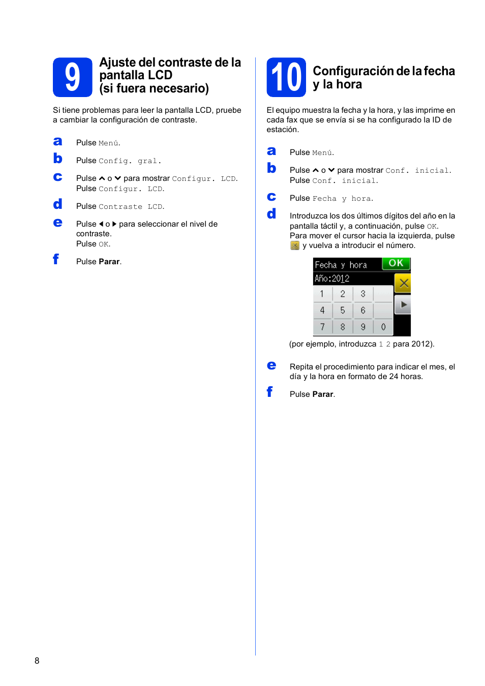 10 configuración de la fecha y la hora | Brother MFC J5910DW User Manual | Page 8 / 42