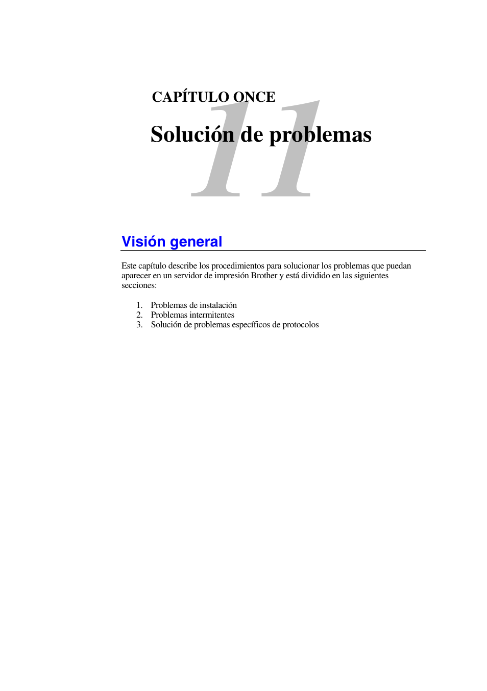 Capítulo once solución de problemas, Visión general, Solución de problemas | Brother HL-1470N User Manual | Page 108 / 132