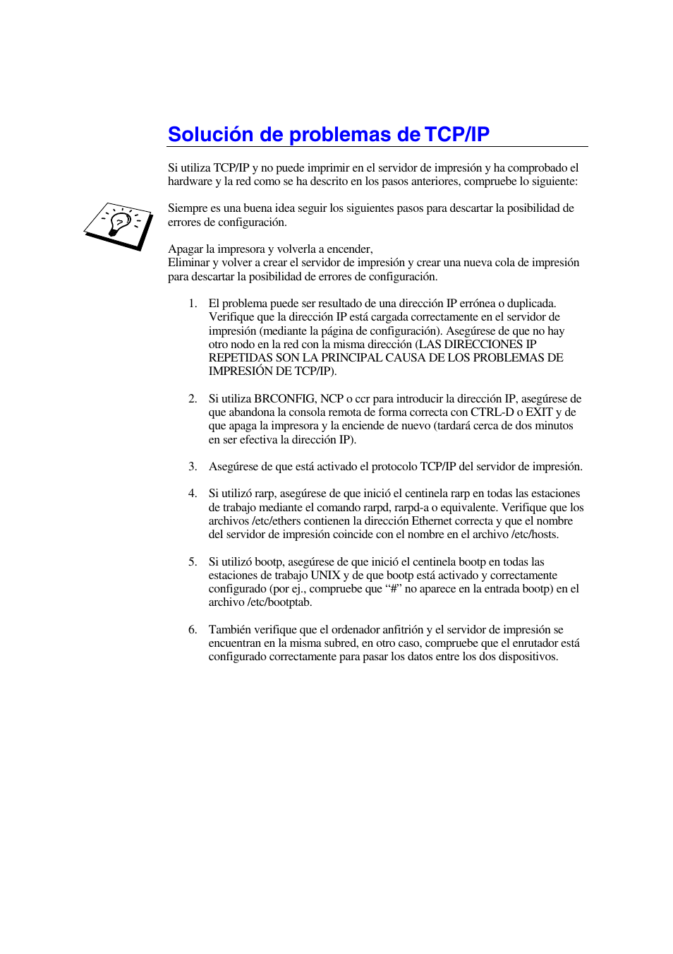 Solución de problemas de tcp/ip | Brother HL-1470N User Manual | Page 113 / 132