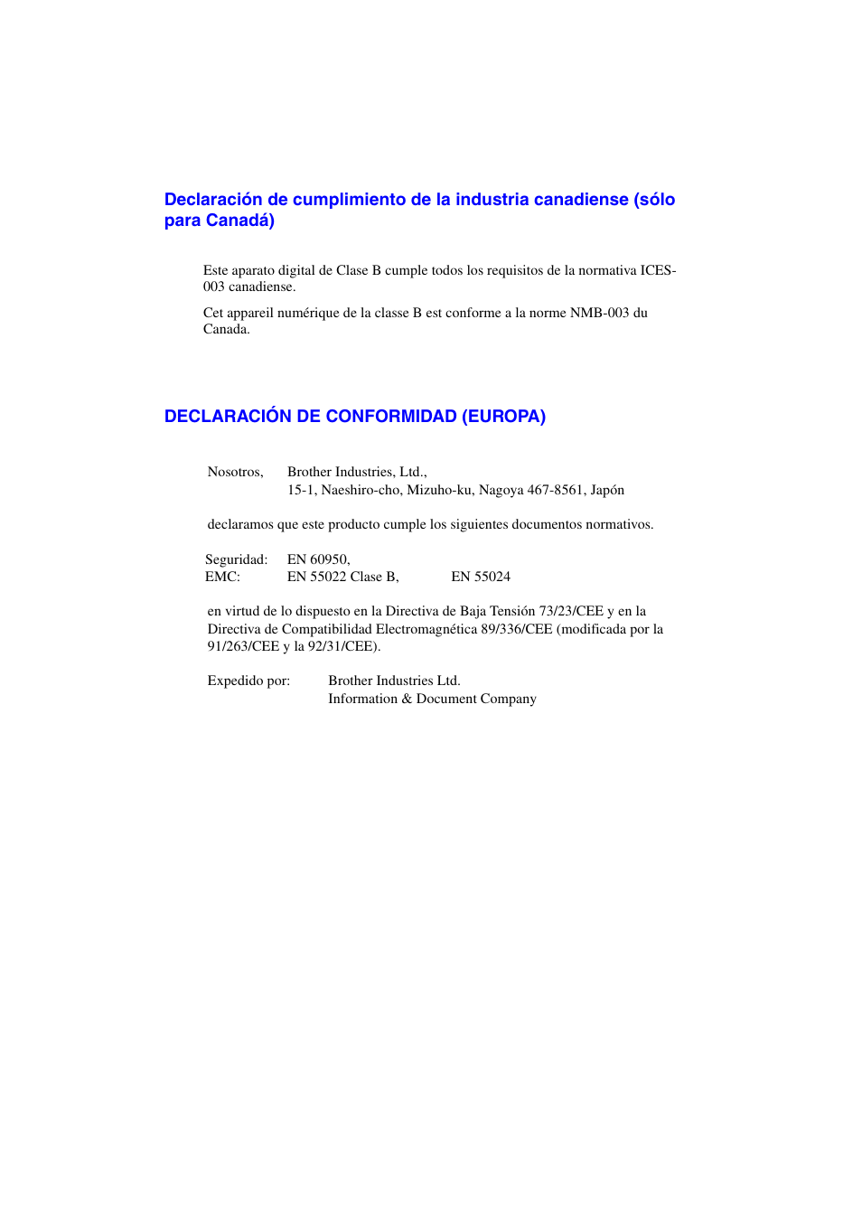 Declaración de conformidad (europa) | Brother HL-1470N User Manual | Page 12 / 132