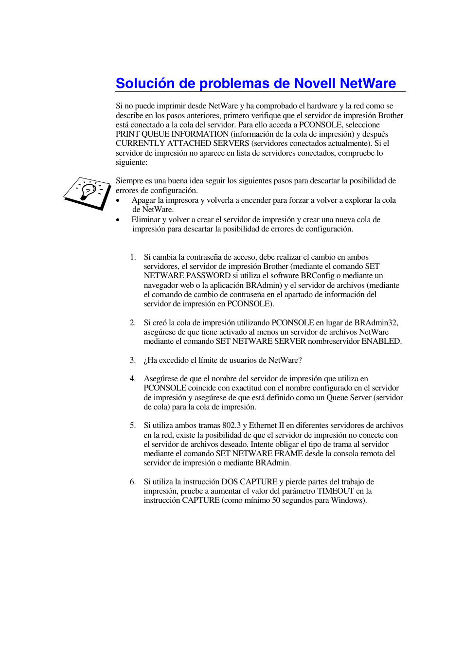 Solución de problemas de novell netware | Brother HL-1470N User Manual | Page 120 / 132