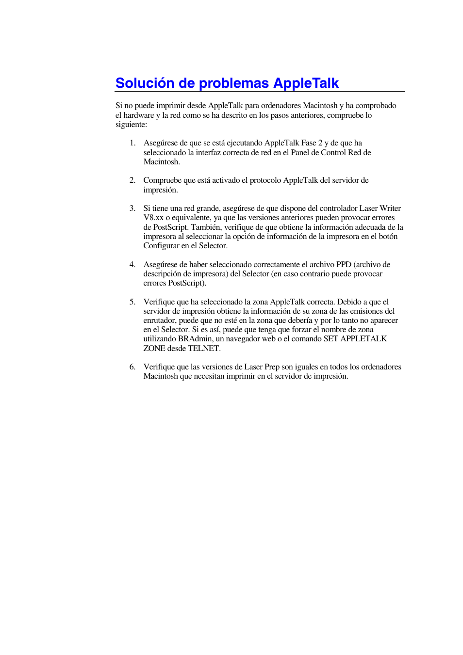 Solución de problemas appletalk | Brother HL-1470N User Manual | Page 121 / 132