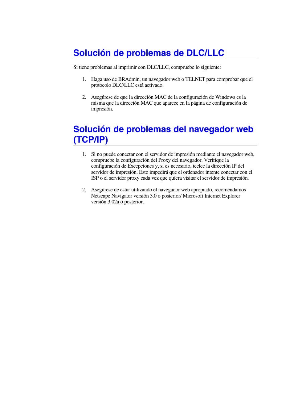 Solución de problemas de dlc/llc, Solución de problemas del navegador web (tcp/ip) | Brother HL-1470N User Manual | Page 122 / 132