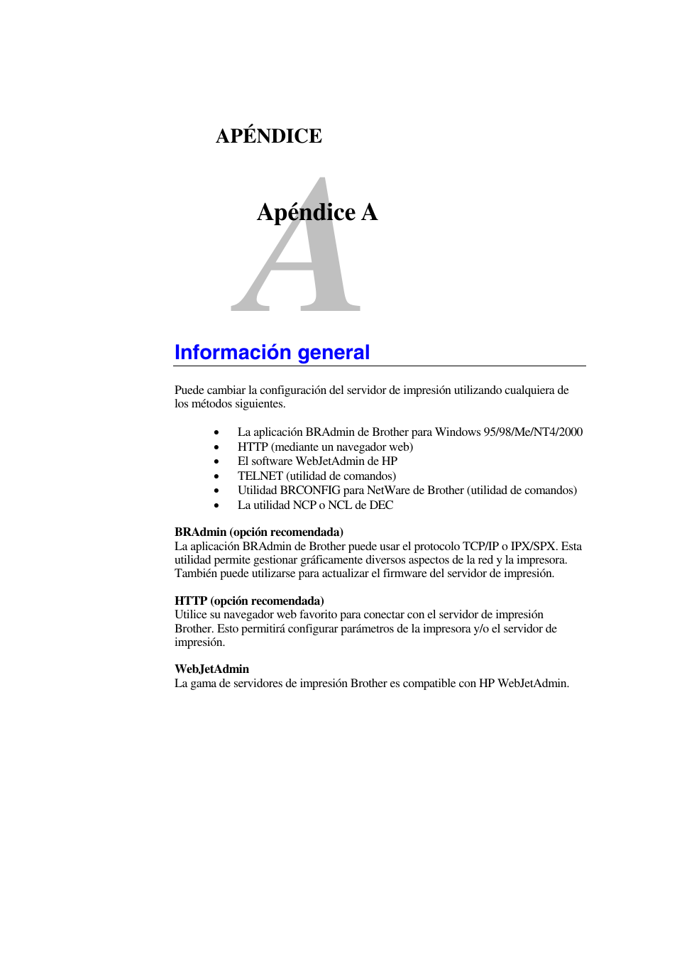 Apéndice, Apéndice a, Información general | Brother HL-1470N User Manual | Page 123 / 132