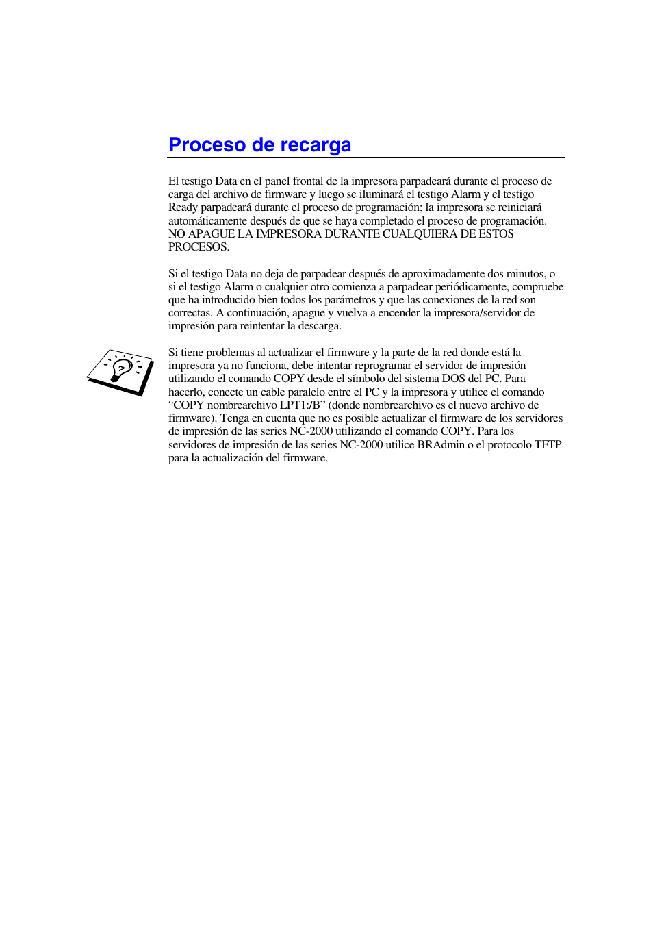 Proceso de recarga | Brother HL-1470N User Manual | Page 128 / 132