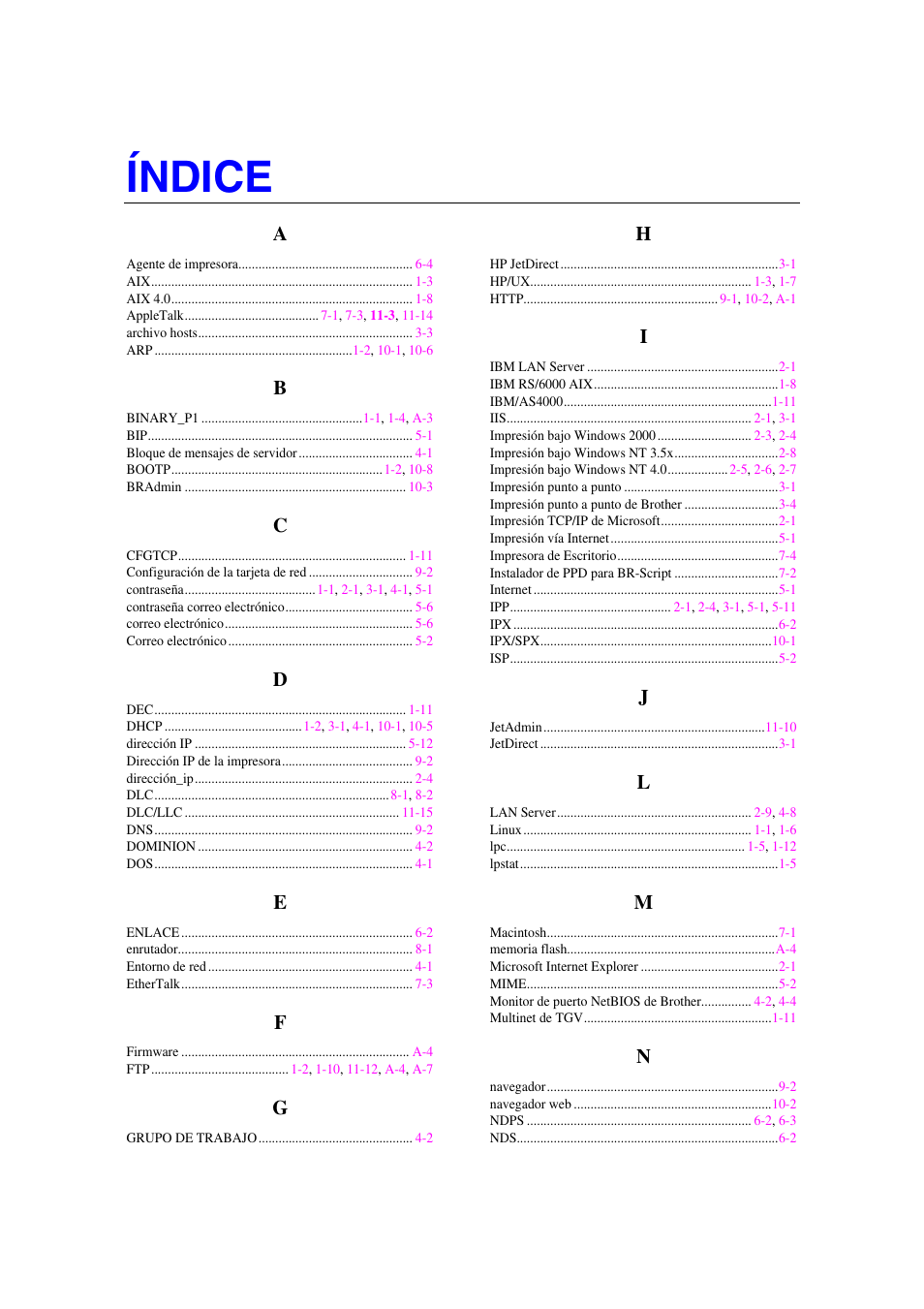 Índice | Brother HL-1470N User Manual | Page 131 / 132
