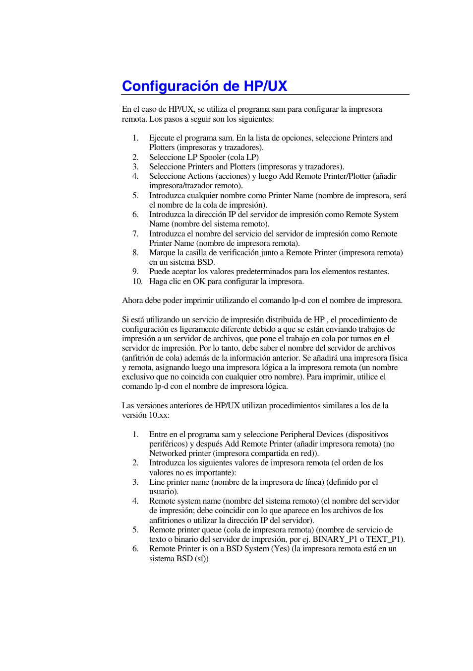 Configuración de hp/ux | Brother HL-1470N User Manual | Page 19 / 132
