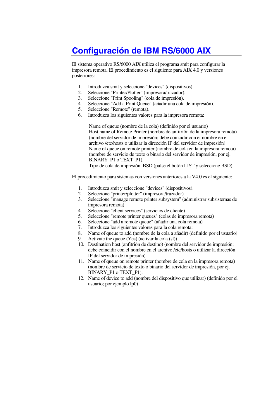 Configuración de ibm rs/6000 aix | Brother HL-1470N User Manual | Page 20 / 132