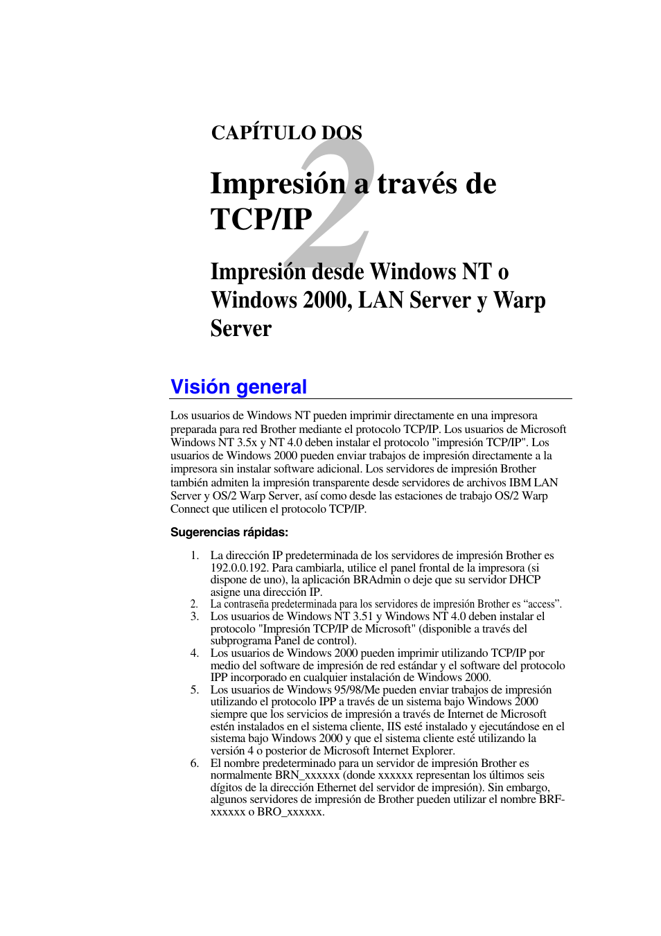 Visión general, Impresión a través de tcp/ip | Brother HL-1470N User Manual | Page 26 / 132