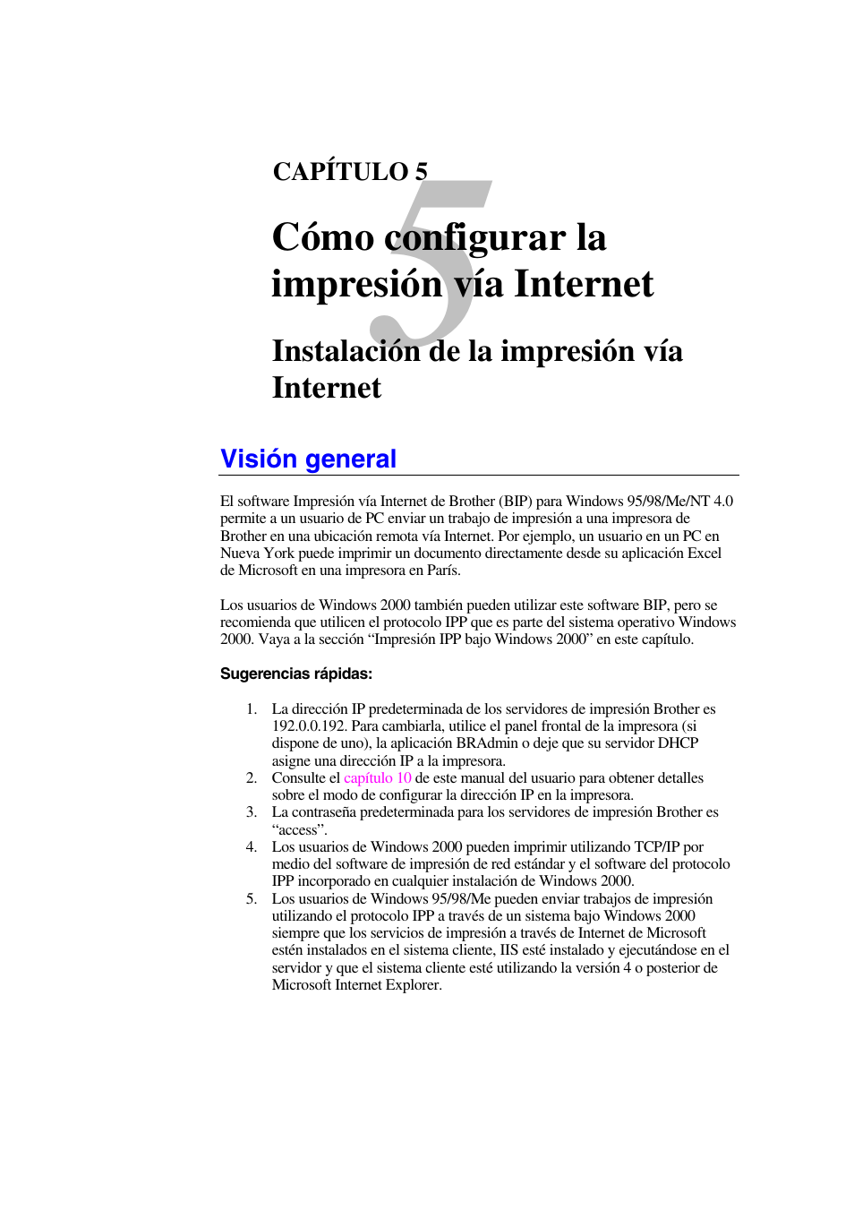 Visión general, Cómo configurar la impresión vía internet, Instalación de la impresión vía internet | Brother HL-1470N User Manual | Page 51 / 132