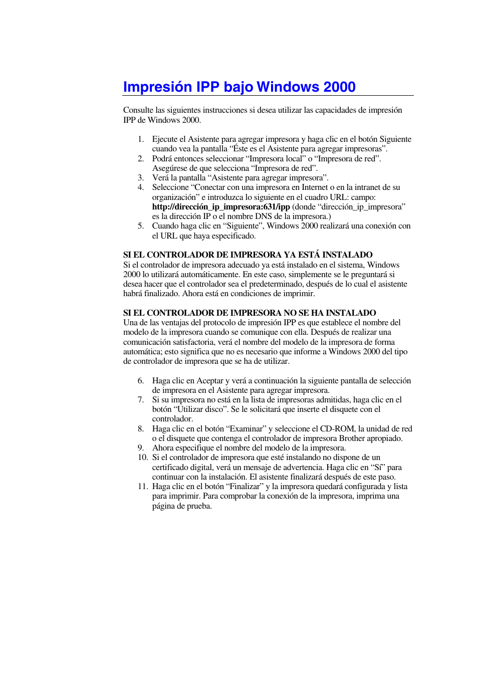 Impresión ipp bajo windows 2000 | Brother HL-1470N User Manual | Page 61 / 132