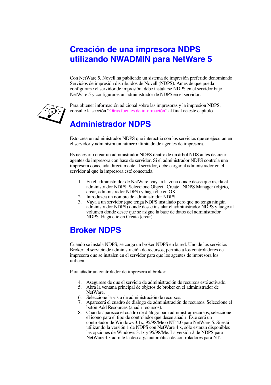 Administrador ndps, Broker ndps | Brother HL-1470N User Manual | Page 65 / 132