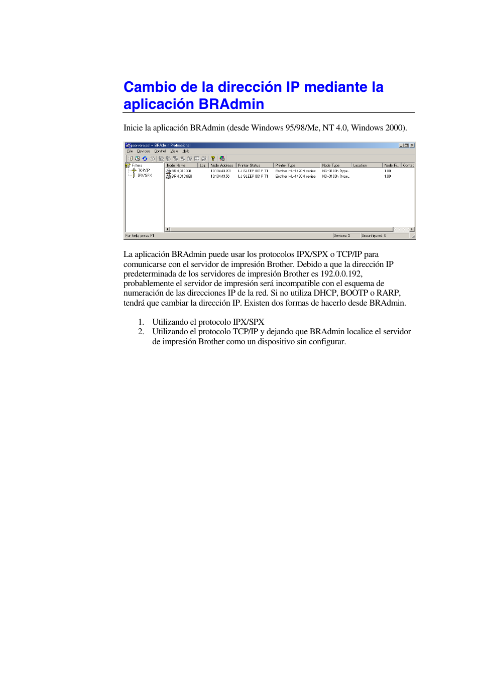 Utilización de, Bradmin para configurar el servidor de impresión | Brother HL-1470N User Manual | Page 98 / 132