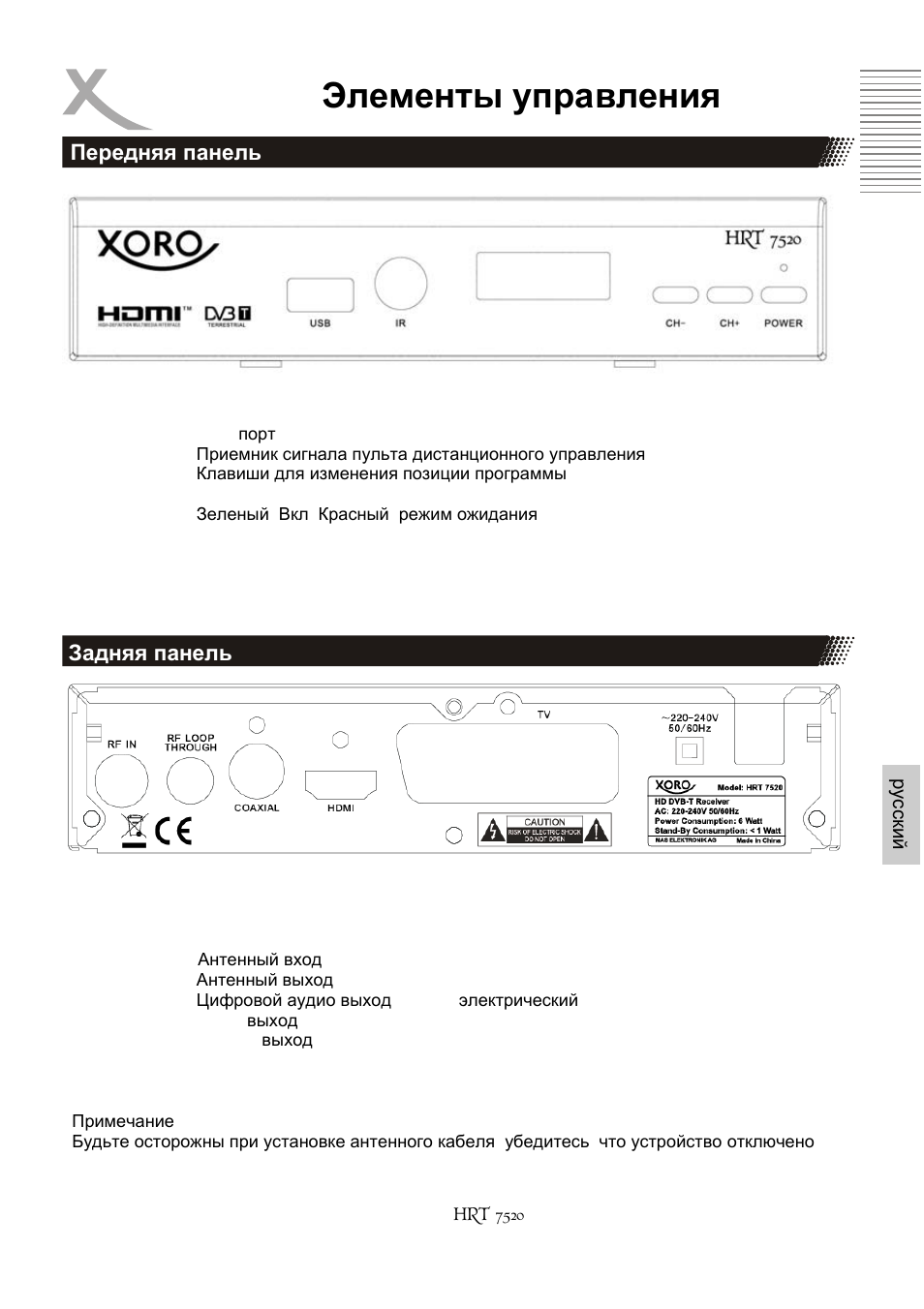 Элементы управления | Xoro HRT 7520 User Manual | Page 117 / 152
