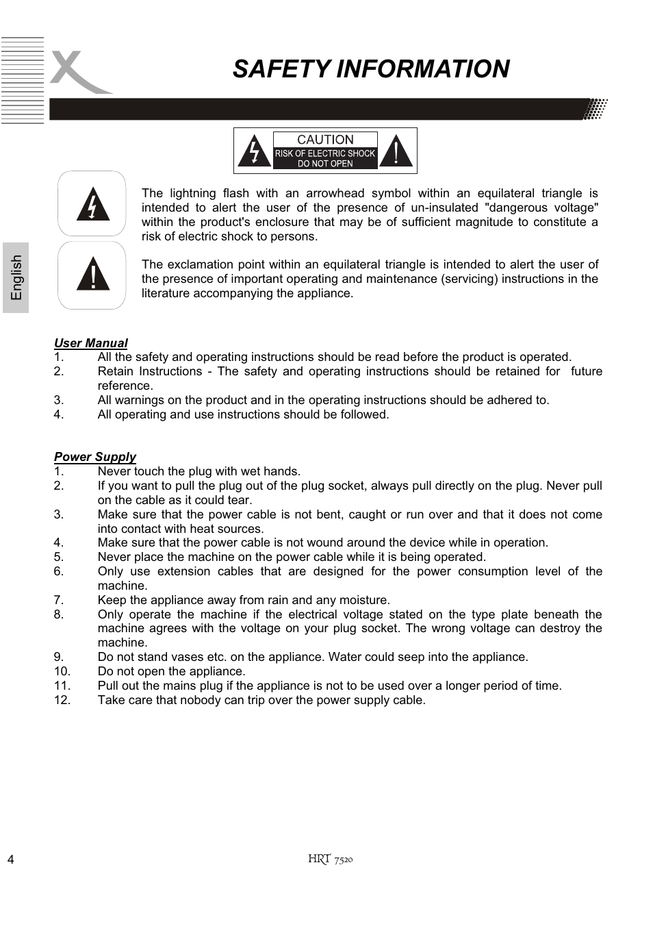 Safety information | Xoro HRT 7520 User Manual | Page 44 / 152