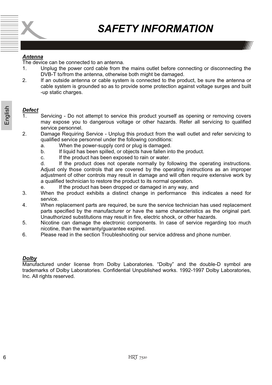 Safety information | Xoro HRT 7520 User Manual | Page 46 / 152