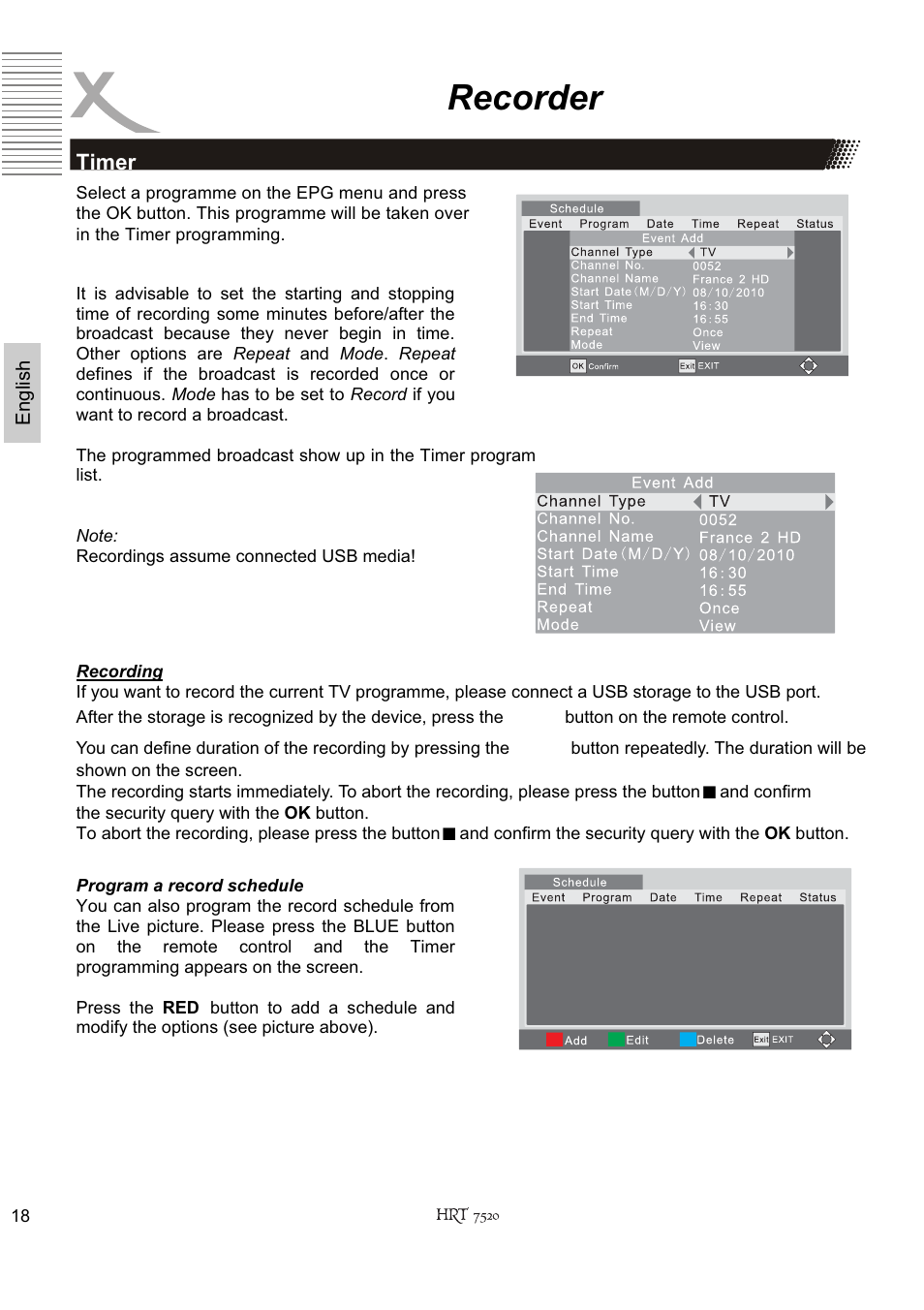 Recorder, Ɣŷ ŷ | Xoro HRT 7520 User Manual | Page 58 / 152