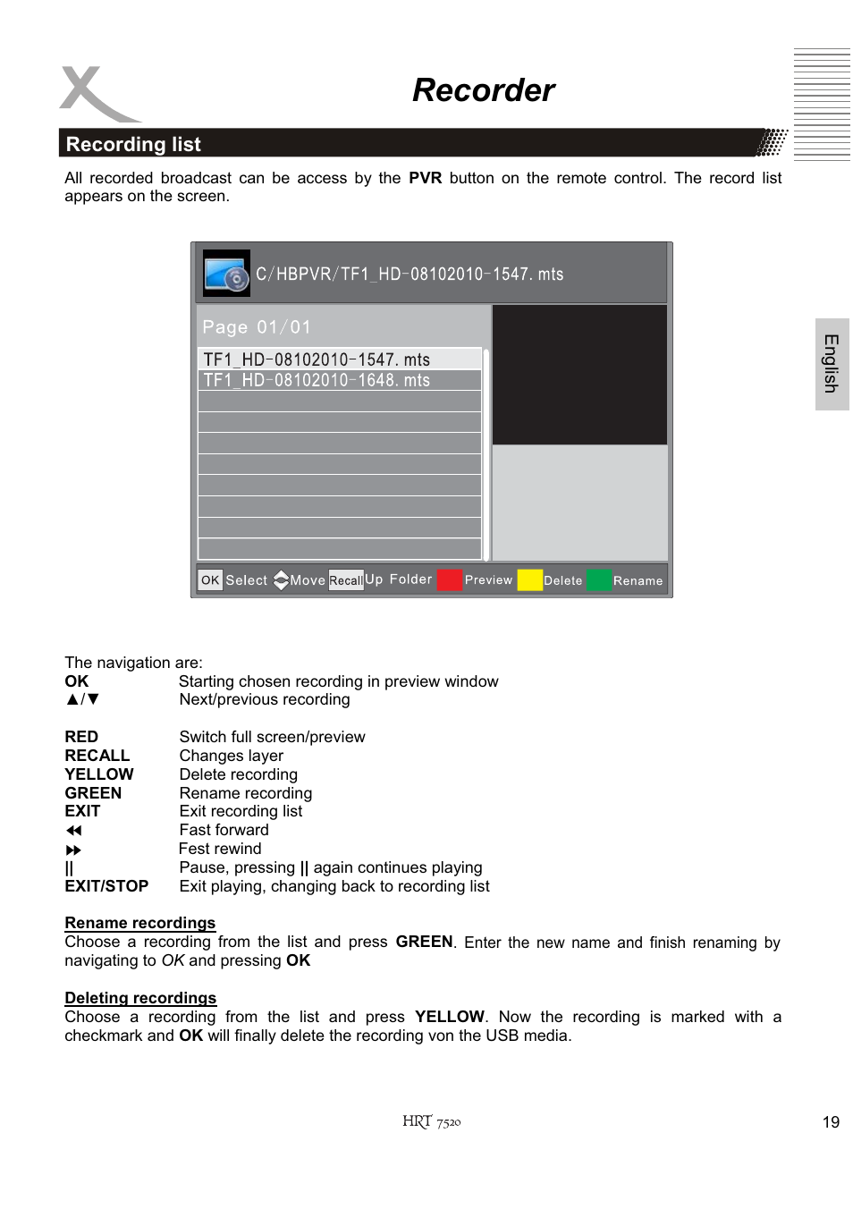 Recorder | Xoro HRT 7520 User Manual | Page 59 / 152