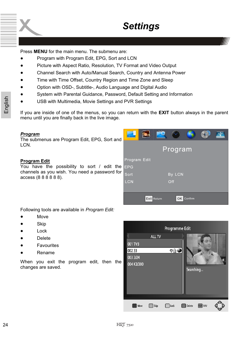Settings | Xoro HRT 7520 User Manual | Page 64 / 152