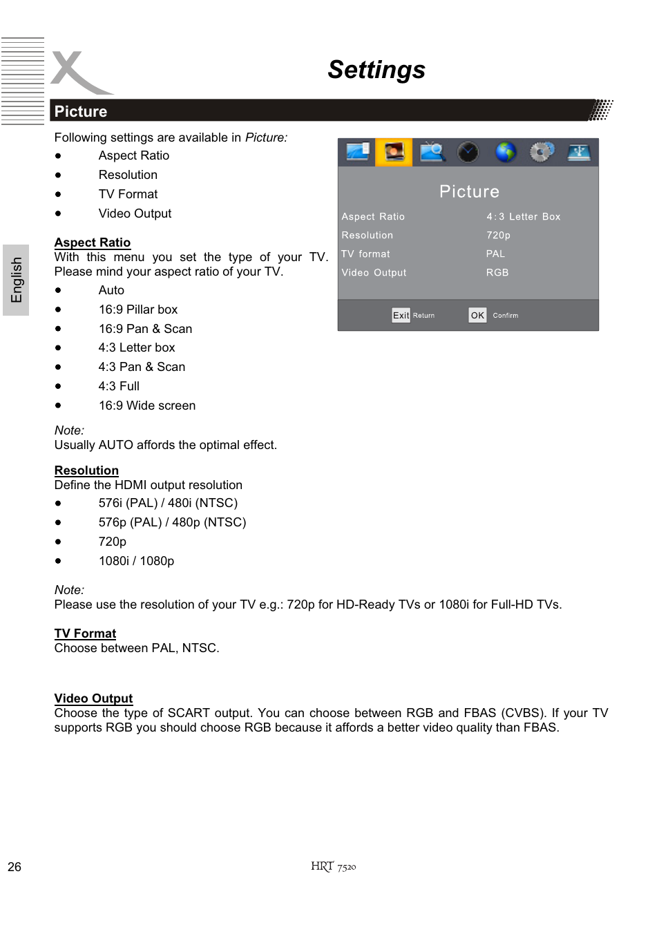 Settings | Xoro HRT 7520 User Manual | Page 66 / 152