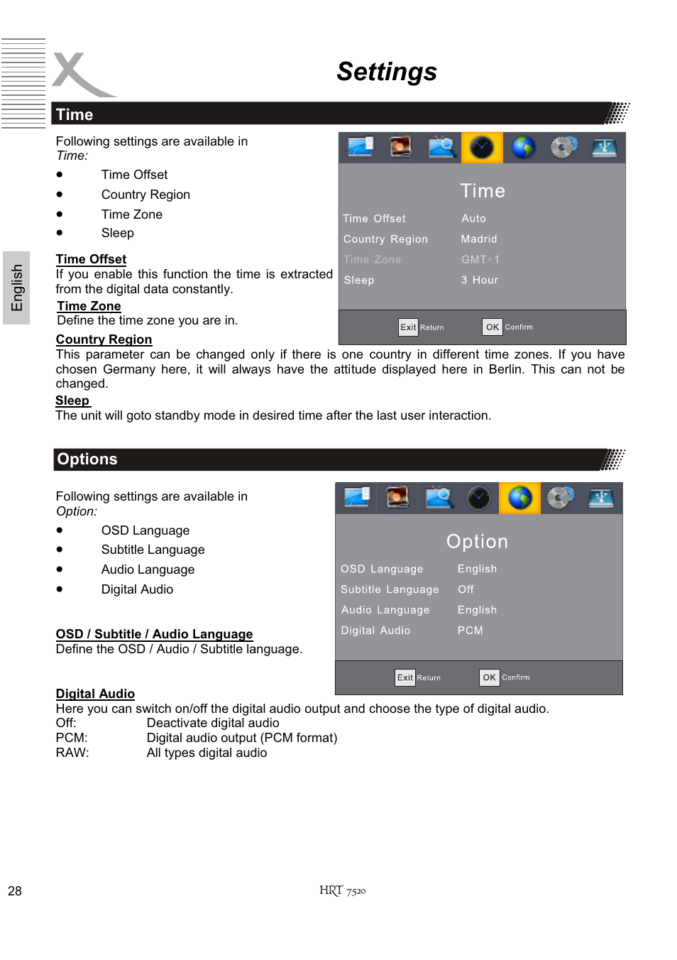 Settings | Xoro HRT 7520 User Manual | Page 68 / 152