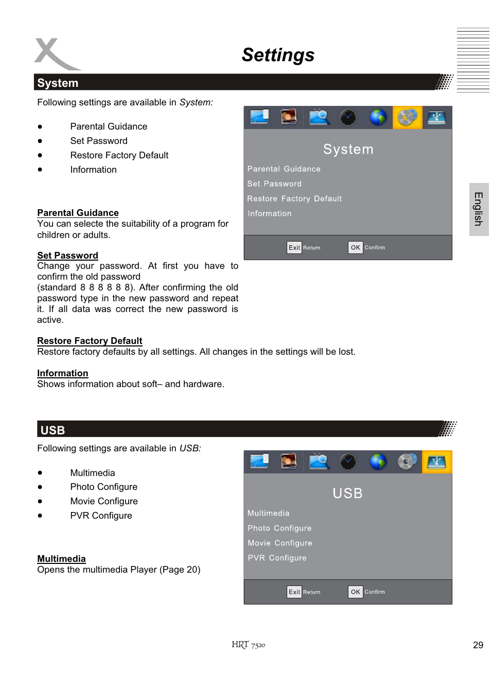 Settings | Xoro HRT 7520 User Manual | Page 69 / 152