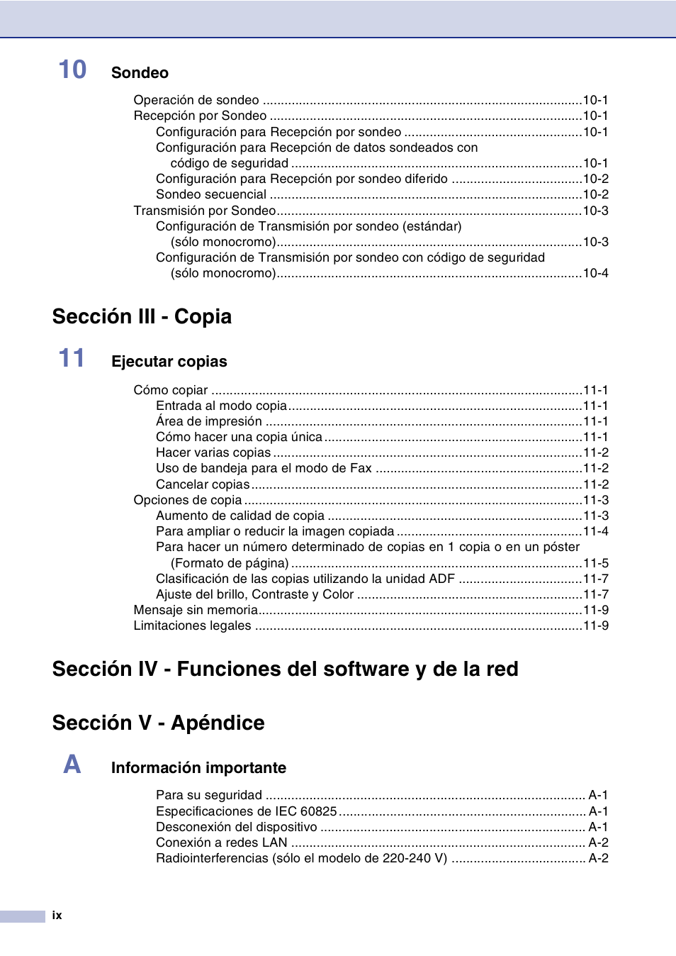 Sección iii - copia | Brother MFC-9420CN User Manual | Page 11 / 184