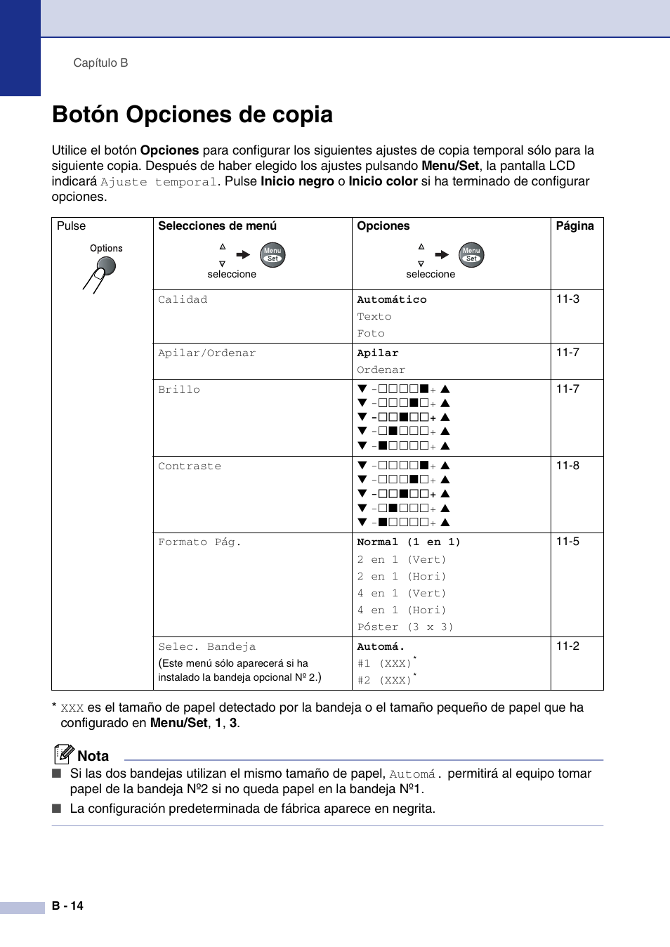 Botón opciones de copia, Nota | Brother MFC-9420CN User Manual | Page 114 / 184