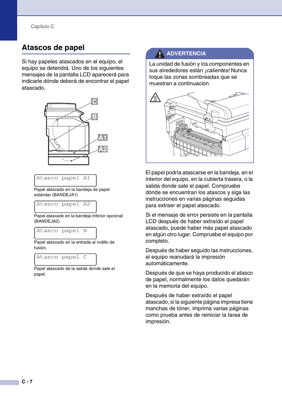 Atascos de papel, A1 c b a2 | Brother MFC-9420CN User Manual | Page 122 / 184