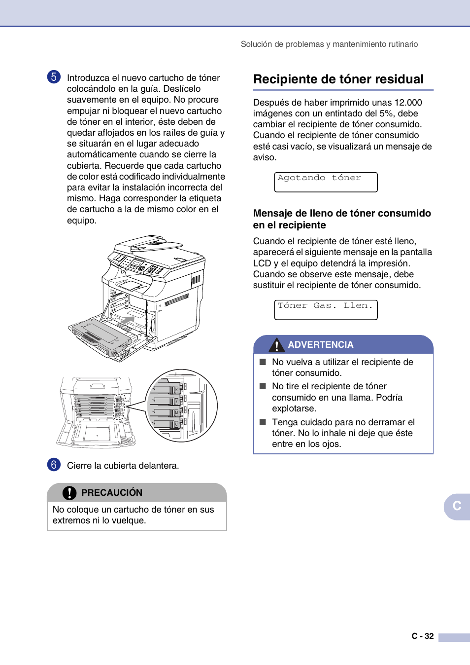 Recipiente de tóner residual | Brother MFC-9420CN User Manual | Page 147 / 184