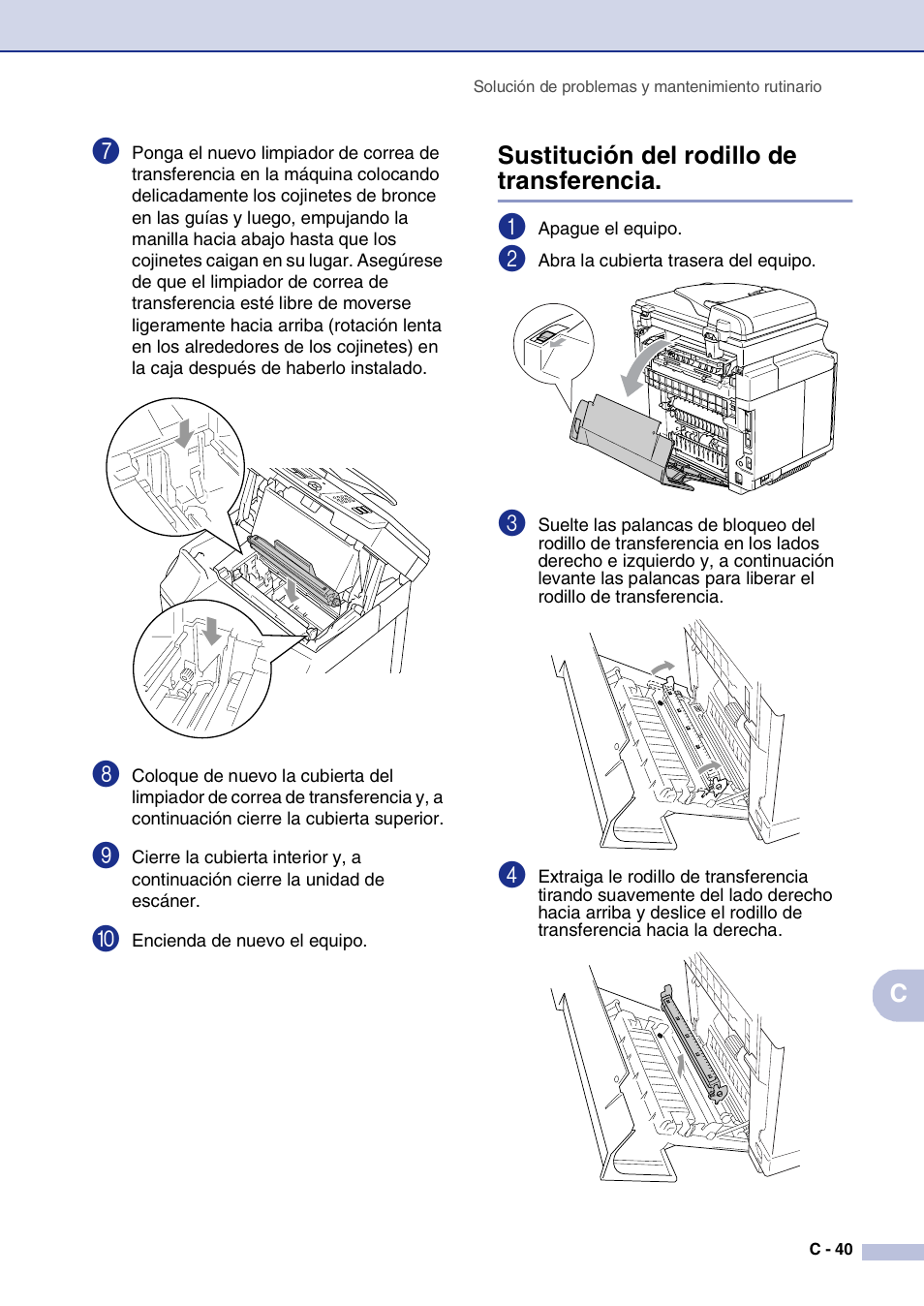 Sustitución del rodillo de transferencia | Brother MFC-9420CN User Manual | Page 155 / 184