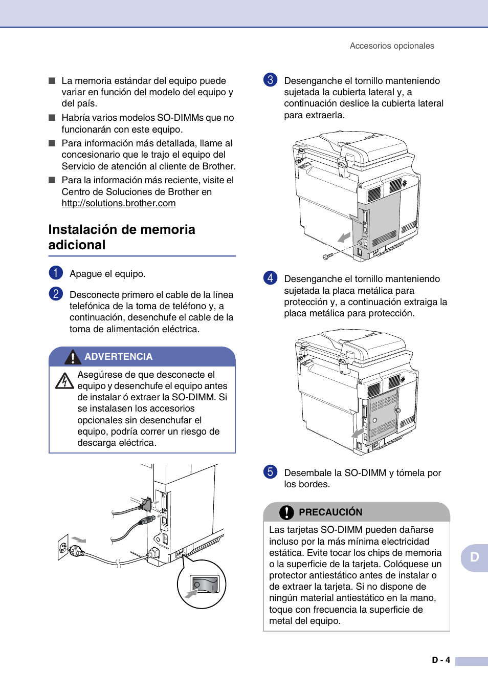 Instalación de memoria adicional | Brother MFC-9420CN User Manual | Page 163 / 184