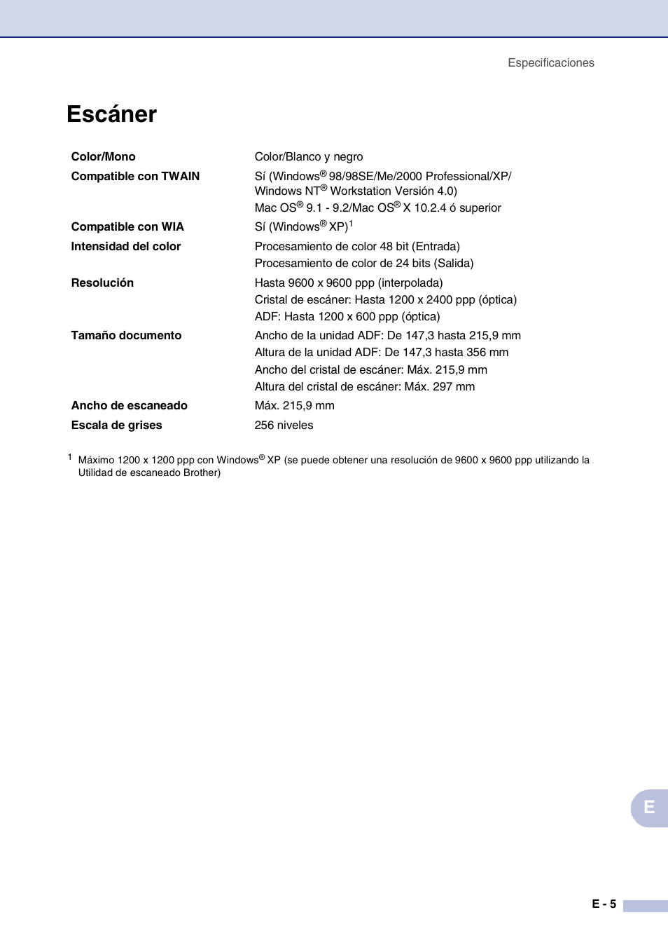 Escáner | Brother MFC-9420CN User Manual | Page 169 / 184