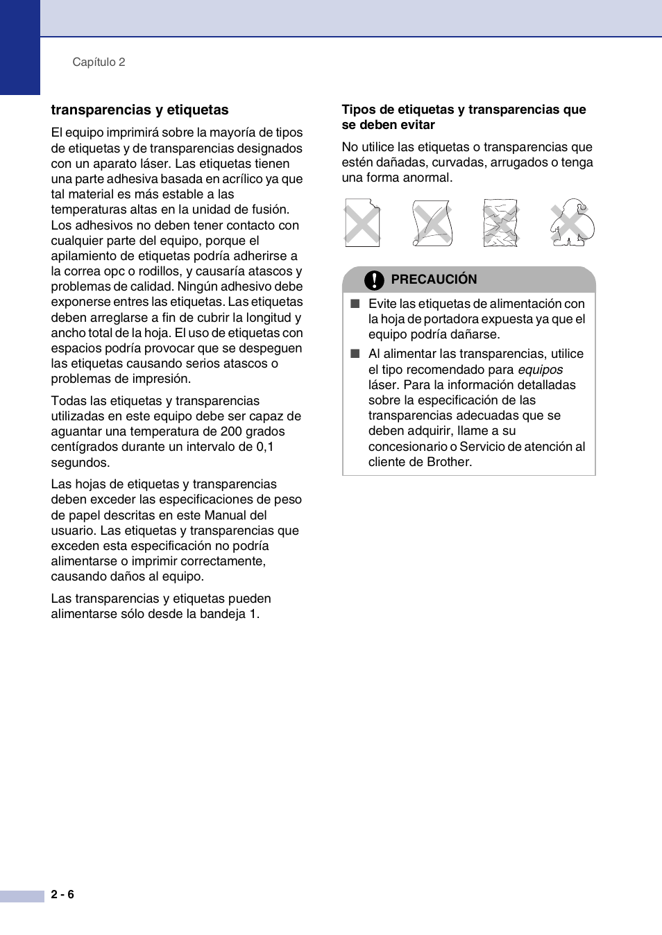 Transparencias y etiquetas | Brother MFC-9420CN User Manual | Page 26 / 184