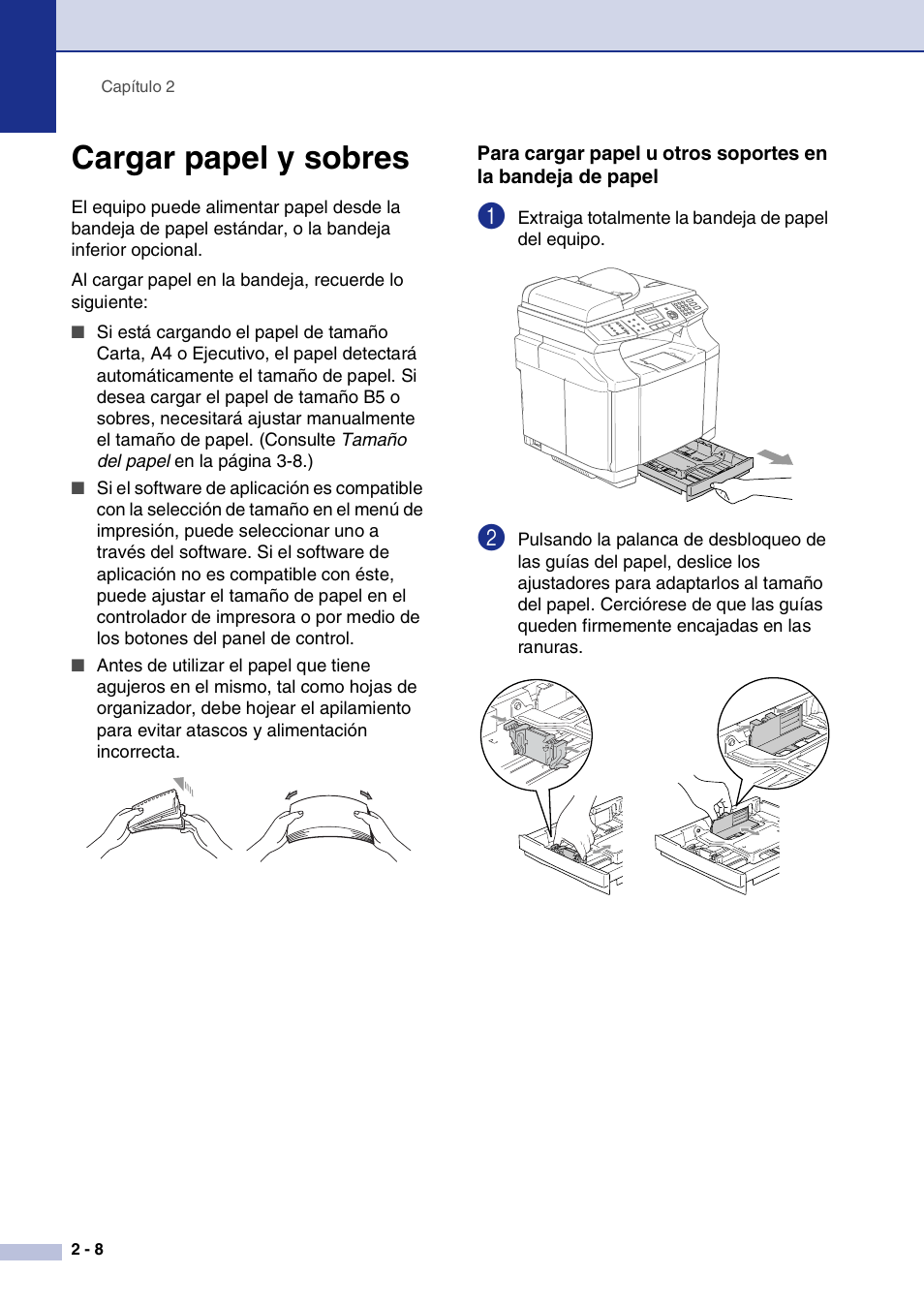 Cargar papel y sobres, Cargar papel y sobres -8 | Brother MFC-9420CN User Manual | Page 28 / 184