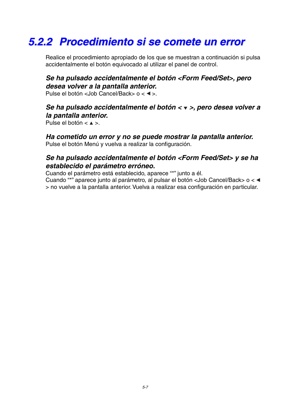2 procedimiento si se comete un error, Procedimiento si se comete un error | Brother HL-4000CN User Manual | Page 100 / 192