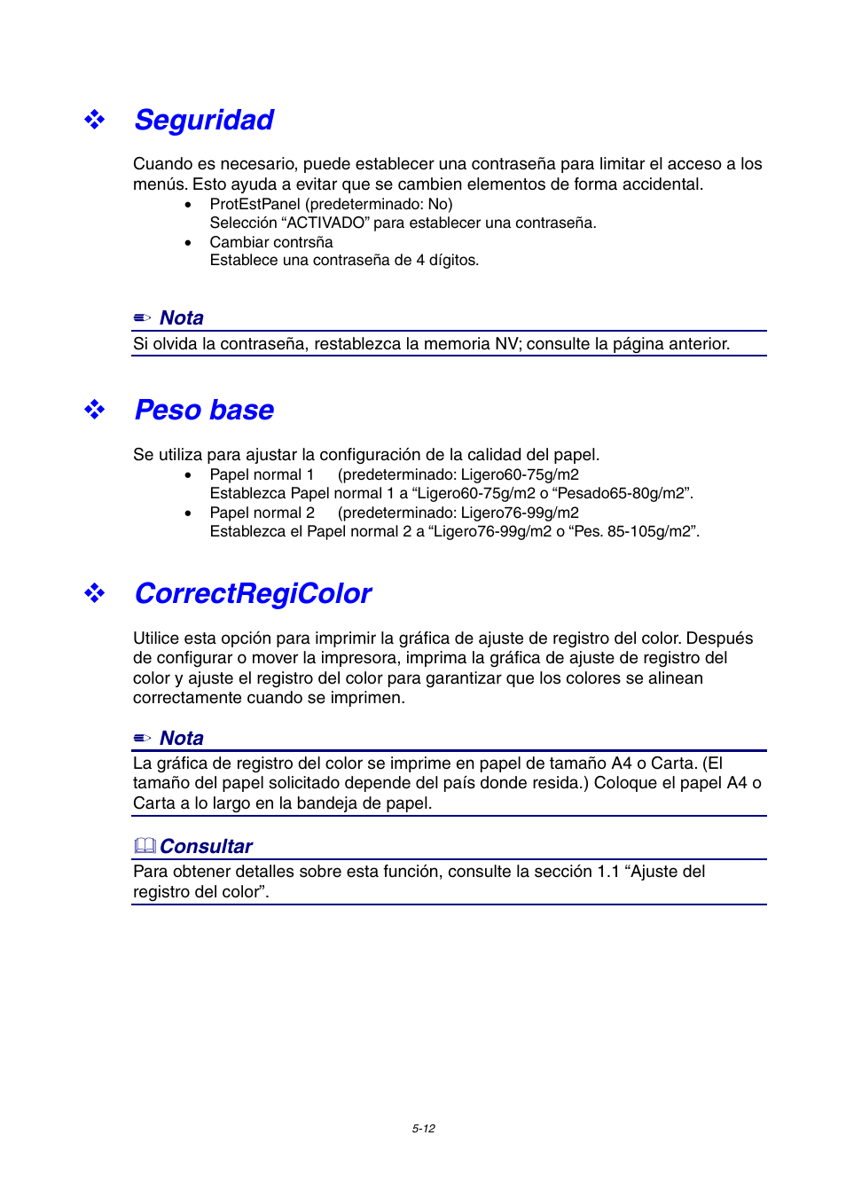 Seguridad, Peso base, Correctregicolor | Brother HL-4000CN User Manual | Page 105 / 192