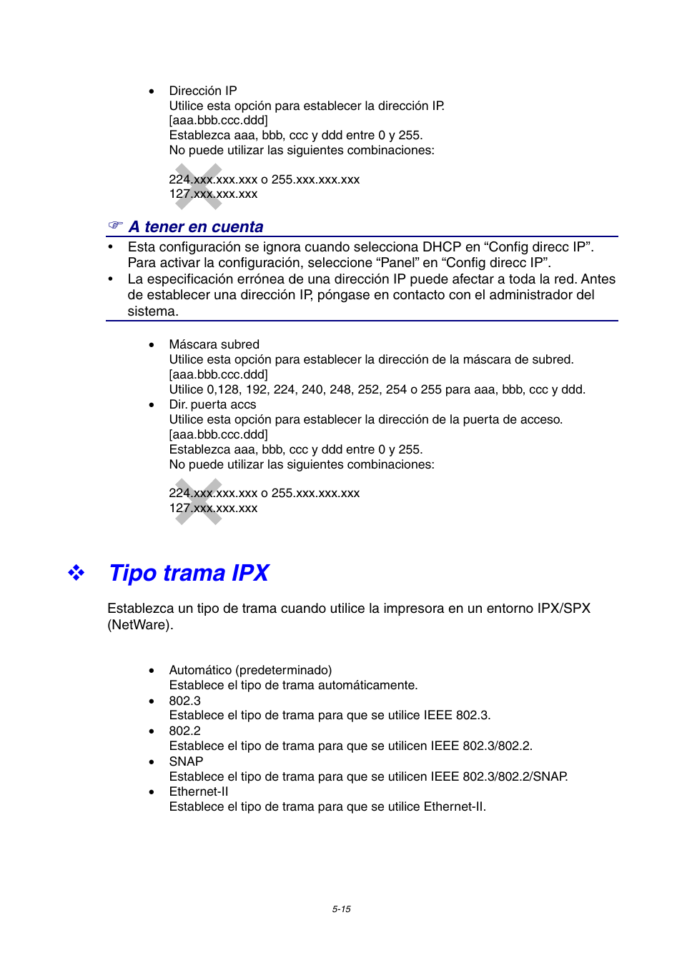 Tipo trama ipx, A tener en cuenta | Brother HL-4000CN User Manual | Page 108 / 192